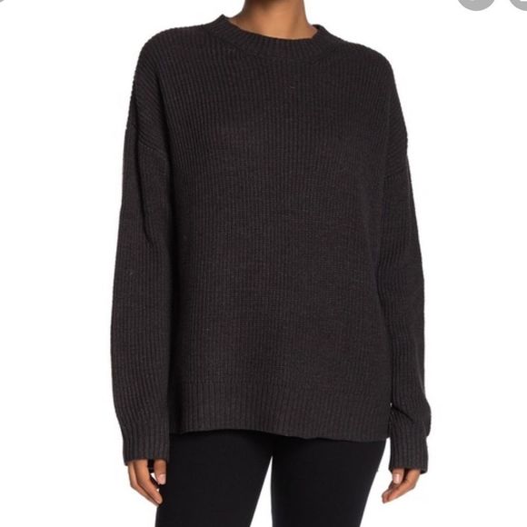 New BCBGMAXAZRIA Rib Knit Chunky Cozy Sweater Oversized Charcoal Gray - Picture 1 of 7